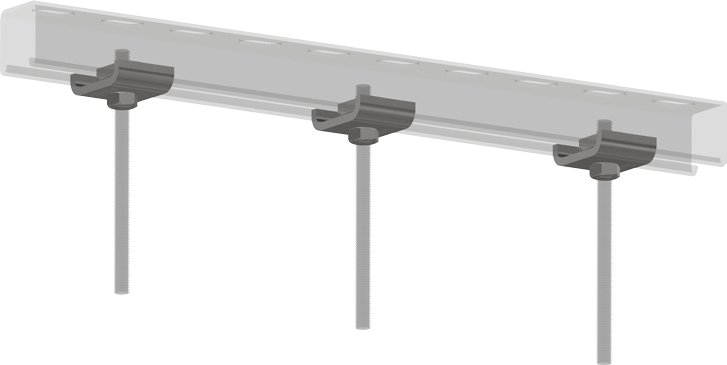 A header rail carried by three threaded rods